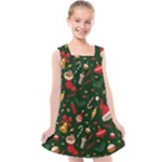 Texture, Pattern, Red, Craciun, Christmas, Hat, Santa, Green Kids  Cross Back Dress