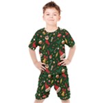 Texture, Pattern, Red, Craciun, Christmas, Hat, Santa, Green Kids  T-Shirt and Shorts Set