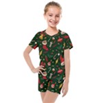 Texture, Pattern, Red, Craciun, Christmas, Hat, Santa, Green Kids  Mesh T-Shirt and Shorts Set