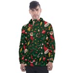 Texture, Pattern, Red, Craciun, Christmas, Hat, Santa, Green Men s Front Pocket Pullover Windbreaker