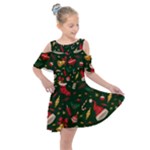 Texture, Pattern, Red, Craciun, Christmas, Hat, Santa, Green Kids  Shoulder Cutout Chiffon Dress