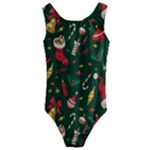 Texture, Pattern, Red, Craciun, Christmas, Hat, Santa, Green Kids  Cut-Out Back One Piece Swimsuit