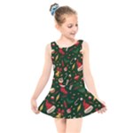 Texture, Pattern, Red, Craciun, Christmas, Hat, Santa, Green Kids  Skater Dress Swimsuit