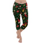 Texture, Pattern, Red, Craciun, Christmas, Hat, Santa, Green Lightweight Velour Capri Yoga Leggings