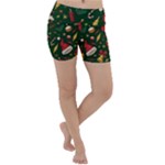 Texture, Pattern, Red, Craciun, Christmas, Hat, Santa, Green Lightweight Velour Yoga Shorts