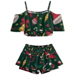 Texture, Pattern, Red, Craciun, Christmas, Hat, Santa, Green Kids  Off Shoulder Skirt Bikini