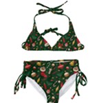 Texture, Pattern, Red, Craciun, Christmas, Hat, Santa, Green Kids  Classic Bikini Set