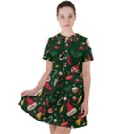 Texture, Pattern, Red, Craciun, Christmas, Hat, Santa, Green Short Sleeve Shoulder Cut Out Dress 