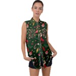 Texture, Pattern, Red, Craciun, Christmas, Hat, Santa, Green Sleeveless Chiffon Button Shirt