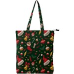 Texture, Pattern, Red, Craciun, Christmas, Hat, Santa, Green Double Zip Up Tote Bag