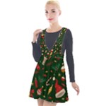 Texture, Pattern, Red, Craciun, Christmas, Hat, Santa, Green Plunge Pinafore Velour Dress