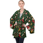 Texture, Pattern, Red, Craciun, Christmas, Hat, Santa, Green Long Sleeve Velvet Kimono 