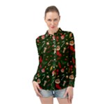 Texture, Pattern, Red, Craciun, Christmas, Hat, Santa, Green Long Sleeve Chiffon Shirt