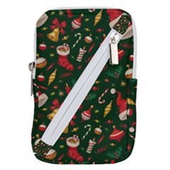 Texture, Pattern, Red, Craciun, Christmas, Hat, Santa, Green Belt Pouch Bag (Large) from ArtsNow.com