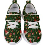 Texture, Pattern, Red, Craciun, Christmas, Hat, Santa, Green Kids  Velcro Strap Shoes