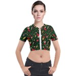 Texture, Pattern, Red, Craciun, Christmas, Hat, Santa, Green Short Sleeve Cropped Jacket