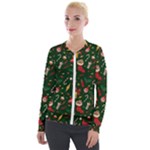 Texture, Pattern, Red, Craciun, Christmas, Hat, Santa, Green Velvet Zip Up Jacket