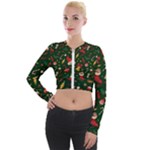 Texture, Pattern, Red, Craciun, Christmas, Hat, Santa, Green Long Sleeve Cropped Velvet Jacket