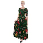 Texture, Pattern, Red, Craciun, Christmas, Hat, Santa, Green Half Sleeves Maxi Dress