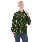 Texture, Pattern, Red, Craciun, Christmas, Hat, Santa, Green Women s Long Sleeve Pocket Shirt