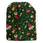 Texture, Pattern, Red, Craciun, Christmas, Hat, Santa, Green Drawstring Pouch (3XL)