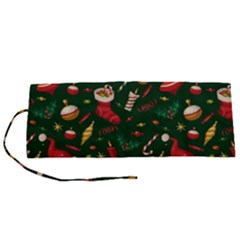 Texture, Pattern, Red, Craciun, Christmas, Hat, Santa, Green Roll Up Canvas Pencil Holder (S) from ArtsNow.com