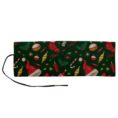 Texture, Pattern, Red, Craciun, Christmas, Hat, Santa, Green Roll Up Canvas Pencil Holder (M) from ArtsNow.com