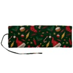 Texture, Pattern, Red, Craciun, Christmas, Hat, Santa, Green Roll Up Canvas Pencil Holder (M)