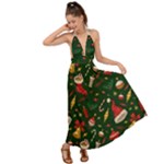 Texture, Pattern, Red, Craciun, Christmas, Hat, Santa, Green Backless Maxi Beach Dress