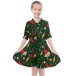 Texture, Pattern, Red, Craciun, Christmas, Hat, Santa, Green Kids  All Frills Chiffon Dress