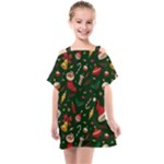 Texture, Pattern, Red, Craciun, Christmas, Hat, Santa, Green Kids  One Piece Chiffon Dress