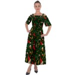 Texture, Pattern, Red, Craciun, Christmas, Hat, Santa, Green Shoulder Straps Boho Maxi Dress 