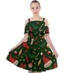 Texture, Pattern, Red, Craciun, Christmas, Hat, Santa, Green Cut Out Shoulders Dress