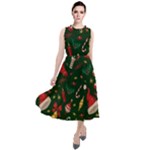 Texture, Pattern, Red, Craciun, Christmas, Hat, Santa, Green Round Neck Boho Dress