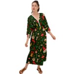 Texture, Pattern, Red, Craciun, Christmas, Hat, Santa, Green Grecian Style  Maxi Dress