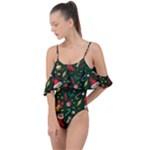 Texture, Pattern, Red, Craciun, Christmas, Hat, Santa, Green Drape Piece Swimsuit