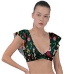 Texture, Pattern, Red, Craciun, Christmas, Hat, Santa, Green Plunge Frill Sleeve Bikini Top