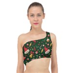 Texture, Pattern, Red, Craciun, Christmas, Hat, Santa, Green Spliced Up Bikini Top 