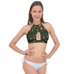 Texture, Pattern, Red, Craciun, Christmas, Hat, Santa, Green Cross Front Halter Bikini Top