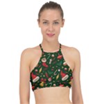 Texture, Pattern, Red, Craciun, Christmas, Hat, Santa, Green Halter Bikini Top