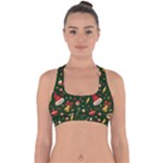 Texture, Pattern, Red, Craciun, Christmas, Hat, Santa, Green Cross Back Hipster Bikini Top 