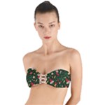 Texture, Pattern, Red, Craciun, Christmas, Hat, Santa, Green Twist Bandeau Bikini Top