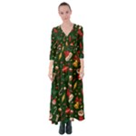 Texture, Pattern, Red, Craciun, Christmas, Hat, Santa, Green Button Up Maxi Dress