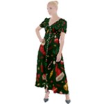 Texture, Pattern, Red, Craciun, Christmas, Hat, Santa, Green Button Up Short Sleeve Maxi Dress