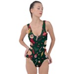 Texture, Pattern, Red, Craciun, Christmas, Hat, Santa, Green Side Cut Out Swimsuit