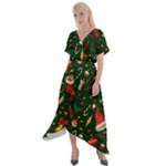 Texture, Pattern, Red, Craciun, Christmas, Hat, Santa, Green Cross Front Sharkbite Hem Maxi Dress