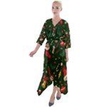 Texture, Pattern, Red, Craciun, Christmas, Hat, Santa, Green Quarter Sleeve Wrap Front Maxi Dress