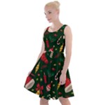 Texture, Pattern, Red, Craciun, Christmas, Hat, Santa, Green Knee Length Skater Dress