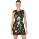 Texture, Pattern, Red, Craciun, Christmas, Hat, Santa, Green Lace Up Front Bodycon Dress