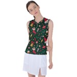 Texture, Pattern, Red, Craciun, Christmas, Hat, Santa, Green Women s Sleeveless Sports Top